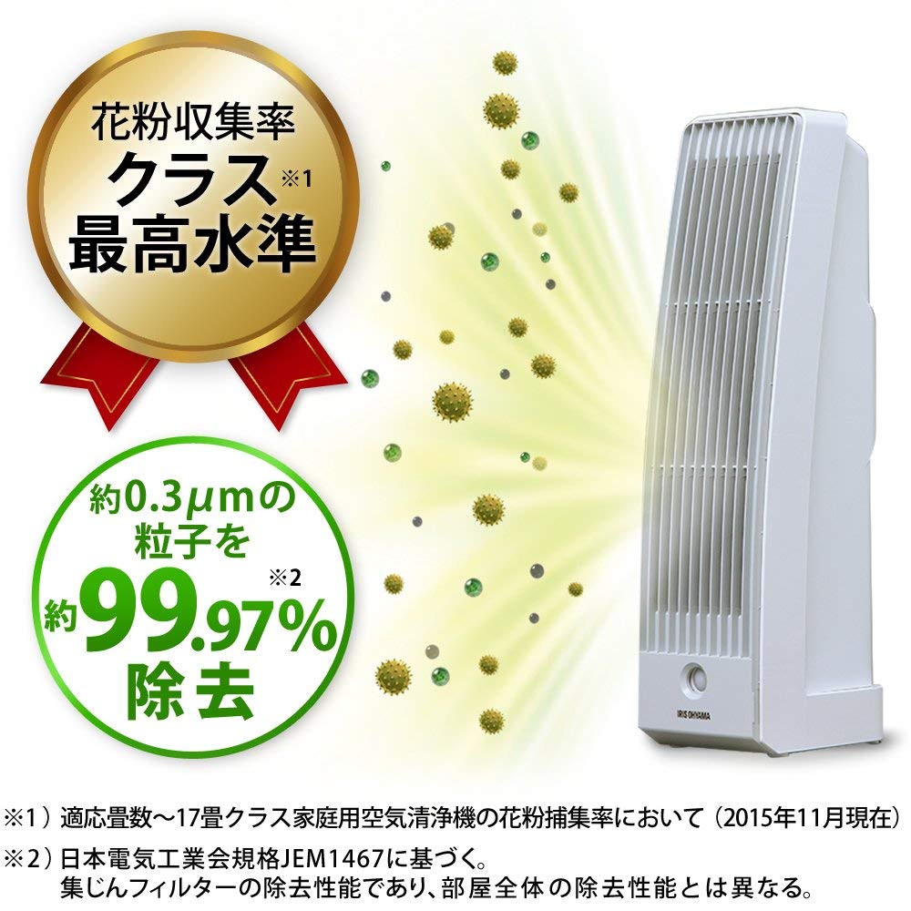 【アイリスオーヤマ】空気清浄機 花粉 PM2.5 除去 人感センサー付き スリムデザイン ~8畳