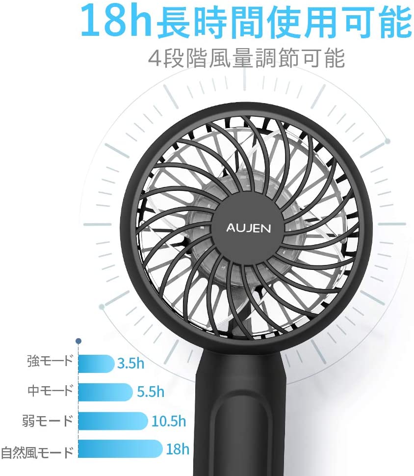 Aujen 小型 手持ち ハンディファン 携帯扇風機　ブラック