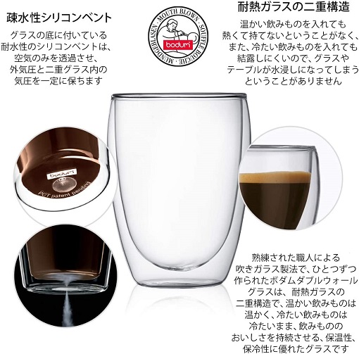 【ボダム】パヴィーナ ダブルウォール グラス 350ml 2個セット