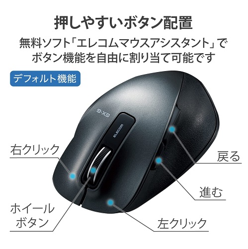 【エレコム】ワイヤレスマウス Mサイズ メタリック 5ボタン