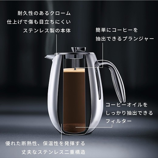 【ボダム】コロンビア フレンチプレス ダブルウォール 1000ml 8杯