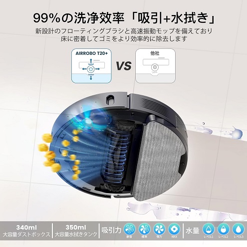 【AIRROBO】ロボット掃除機 自動ゴミ収集 T20+ 強力吸引 水拭き