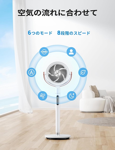 【Dreo】サーキュレーター DCモーター 上下左右自動首振り 風量8段階調節 