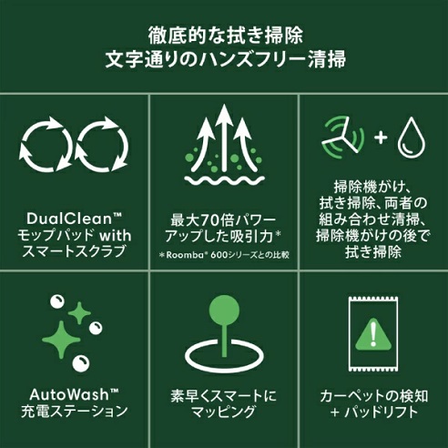 【‎iRobot】回転する２つのモップで丁寧に水拭き モップ洗浄まで全自動