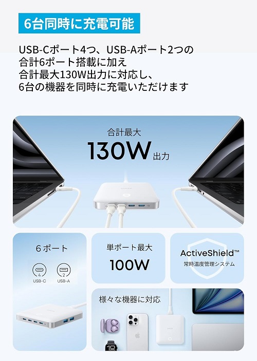 【Anker】Nano Charger 6台同時に充電可能 WH