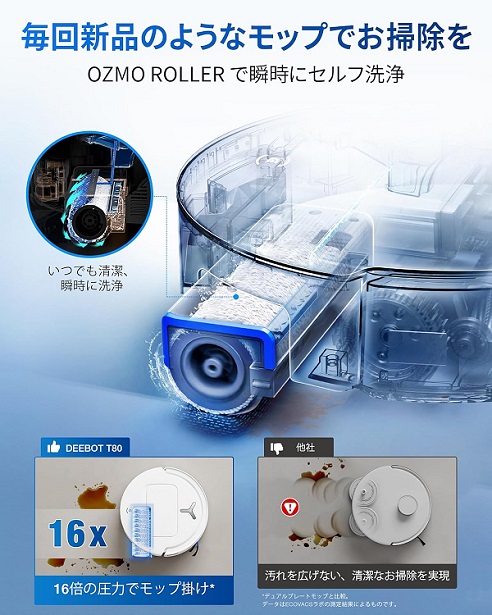【ECOVACS】DEEBOT T80 OMNI ローラー型水拭きモップ 掃除機