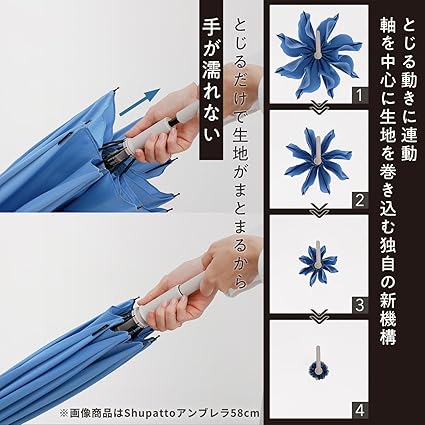 【マーナ】手を濡らさず畳める Shupattoアンブレラ Plus BG
