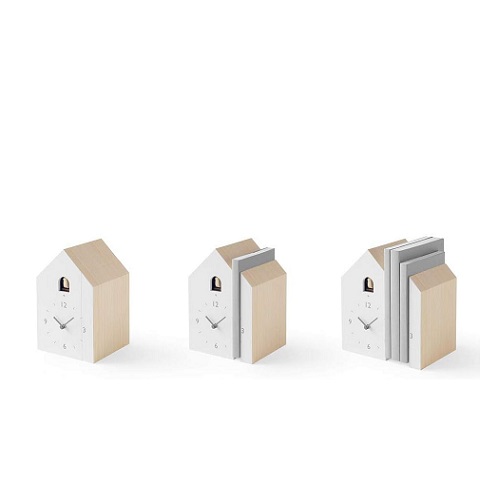 【レムノス】カッコー時計 ホワイト ブックエンド