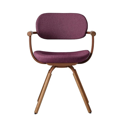 【イトーキ】オフィスチェア 座面回転機能 木脚 プラムパープル