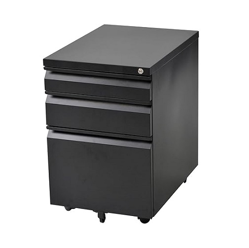 【オフィスコム】デスクワゴン サイドワゴン 3段 キャスター 鍵付き BK