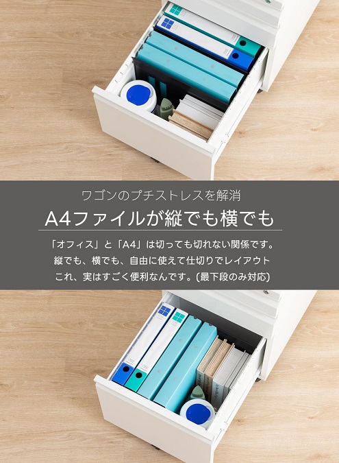 【オフィスコム】デスクワゴン サイドワゴン 3段 キャスター 鍵付き BK