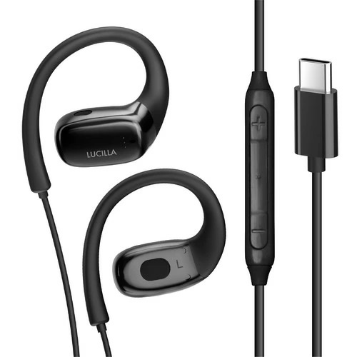 【LUCILLA】オープンイヤー型Type-Cイヤホン DAC搭載 リモコン付 BK