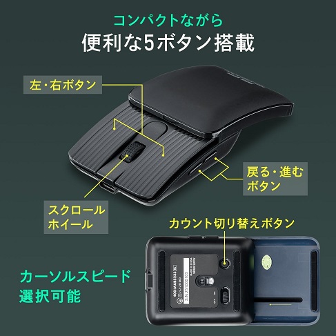 【サンワダイレクト】スライド式 Bluetooth小型マウス コンパクト