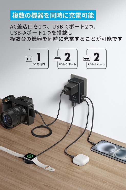 【Anker】Nano トラベルアダプタ (5-in-1 20W) BK