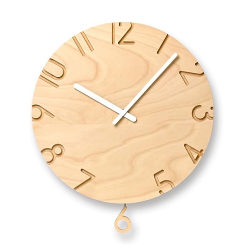 【レムノス】カーヴド スウィング 掛け時計 振り子 天然色木地