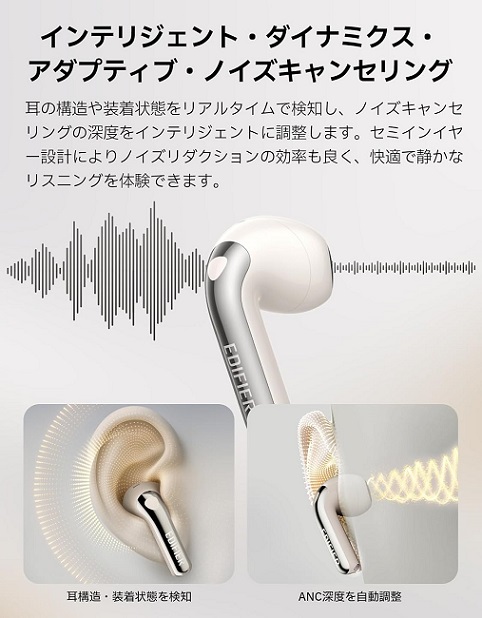 【Edifier】耳を解放する快適さ ワイヤレスイヤホン WH